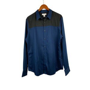 Calvin Klein Mens XL Two-Tone Long Sleeve Button-Up Shirt